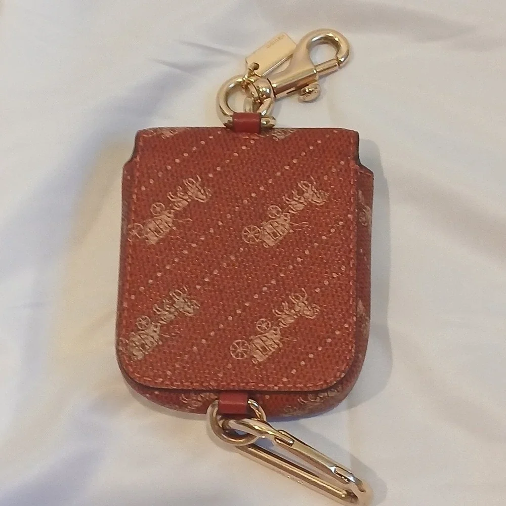 Coach Red Signature Leather Key Pouch with Clip